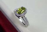 2.4ct Engagement Ring Oval Cut Green Peridot Split Shank Halo 14k WhiteGold Over
