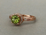 1.5ct Round Cut Green Peridot Halo Solitaire Engagement Ring 14k RoseGold Finish