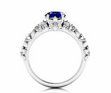 2ct Round Cut Blue Sapphire Flower Solitaire with Accent Ring 14k WhiteGold Over