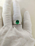 1.5ct Engagement Ring Oval Cut Green Emerald Partywear 14k White Gold Finish