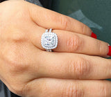 Double Halo Bridal Set Engagement Ring 2ct Cushion Diamond 14k White Gold Finish