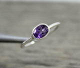 1ct Engagement Ring Oval Cut Amethyst Bezel Set Solitaire 14k White Gold Finish