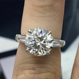 2.5Ct Round Cut Diamond Baguette Accents Engagement Ring 14K White Gold Finish