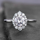 Flower Solitaire Engagement Ring 1.5ct Round Cut Diamond 14k White Gold Finish