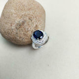 3ct Engagement Ring Oval Cut Blue Sapphire Floral Cluster 14k White Gold Finish
