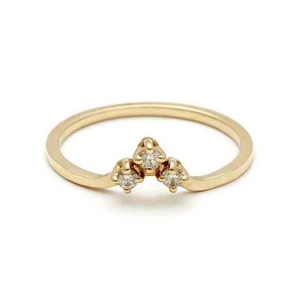 0.15ct Round Cut Diamond Wedding Band 14k Yellow Gold Finish Trilogy Minimalist