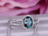 2.5ct Oval Cut Green Emerald Engagement Ring Halo Split Shank 14k WhiteGold Over