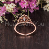2ct Cushion Cut Simulated Peach Morganite Floral Halo Ring 14k Rose Gold Plated