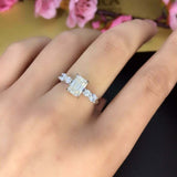 2.2ct Emerald Diamond Engagement Ring Five Stone Solitaire 14k White Gold Finish