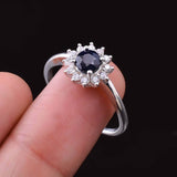0.5ct Engagement Ring Round Blue Sapphire Halo Minimalist 14k White Gold Finish