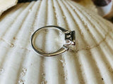 2.2ct Engagement Ring Emerald Cut Peach Morganite Trilogy 14k White Gold Finish