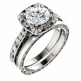 1.5ct Round Cut Diamond Vintage Bridal Set Engagement Ring 14k White Gold Finish