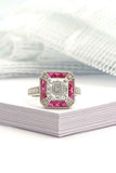 2.4ct Engagement Ring Asscher Cut Diamond Vintage Inspired 14k White Gold Finish