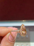 2ct Pear Cut Peach Morganite Gatsby Halo Engagement Ring 14k Rose Gold Finish
