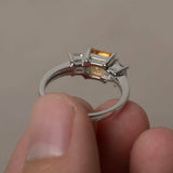 1.5ct Asscher Cut Yellow Citrine Engagement Ring 14k White Gold Finish Trilogy