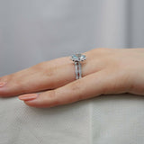 2ct Cushion Cut Blue Aquamarine Bridal Set Engagement Ring 14k White Gold Finish