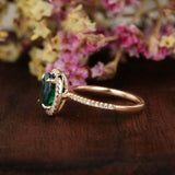 2.3ct Oval Cut Green Emerald Diamond Halo Solitaire Ring 14k Rose Gold Finish