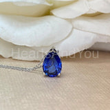 1ct Pear Simulated Blue Sapphire Solitaire Pendant Chain 14k White Gold Plated