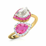 2Ct Pear Cut Pink Sapphire Diamond Bypass Engagement Ring 14K Yellow Gold Finish