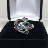 2.2ct Pear Cut London Blue Topaz Water Drop Cocktail Ring 14k White Gold Finish