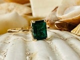 2.2ct Engagement Ring Green Emerald Cut Solitaire Women 14k Yellow Gold Finish