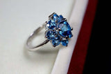 2.25ct Engagement Ring Round Cut Blue Topaz Floral Halo 14k White Gold Finish