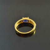 1.4ct Oval Cut Blue Sapphire Diamond Accent Solitaire Ring 14k YellowGold Finish