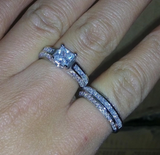 4ct Princess Cut VVS1D Diamond Engagement Ring 14k White Gold Finish Bridal Set