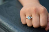 2ct Engagement Ring Oval Cut Blue Aquamarine Diamond Petite 14k WhiteGold Finish