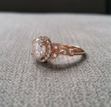 2Ct Round Cut VVS1 Diamond Halo Leaf Accent Engagement Ring 14K Rose Gold Finish