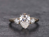 1.5ct Pear Cut Peach Morganite Engagement Ring Diamond Trilogy 14k RoseGold Over