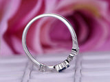 0.5ct Round Cut Blue Sapphire Minimalist Engagement Ring 14k White Gold Finish