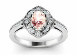 2ct Oval Cut Peach Morganite Engagement Ring Milgrain Halo 14k White Gold Finish