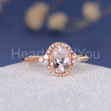 1.5ct Oval Cut Simulated Morganite Halo Engagement Ring 14k Rose Gold Plated