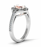 2ct Oval Cut Peach Morganite Engagement Ring Milgrain Halo 14k White Gold Finish