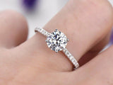1ct Round Cut Diamond Engagement Ring Solitaire with Accents 14k White Gold Over