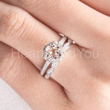 2ct Round Cut Simulated Peach Morganite Flower Bridal Set 14k Rose Gold Plated