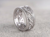 0.5ct Round Cut Diamond Vintage Filigree Wedding Band Ring 14k White Gold Finish