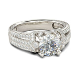 4Ct Round Cut Diamond 3 Row Shank Vintage Solitaire Ring 14K White Gold Finish