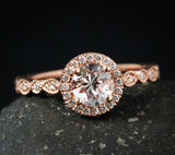 2ct Round Cut Simulated Peach Morganite Halo Engagement Ring 14k RoseGold Plated