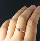 0.3ct Round Cut Simulated Pink Ruby Milgrain Trilogy Ring 14k Yellow Gold Plated