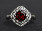 2.3ct Engagement Ring Round Cut Red Garnet Dual Halo 14k White Gold Finish