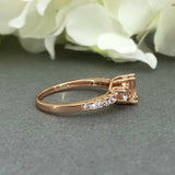 2ct Oval Cut Peach Morganite Three Stone Engagement Ring 14k Rose Gold Finish