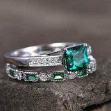 2.2ct Engagement Ring Princess Cut Emerald Bridal Set Band 14k White Gold Finish