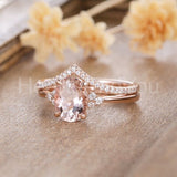 2ct Oval Cut Simulated Morganite Curved Wedding Bridal Set 14k Rose Gold Plated