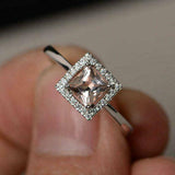 1.5ct Princess Cut Peach Morganite Engagement Ring 14k White Gold Over Solitaire
