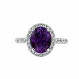 3Ct Oval Cut Purple Amethyst Engagement Ring 14K White Gold Finish Diamond Halo