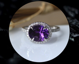 2ct Oval Cut Purple Amethyst Engagement Ring 14k WhiteGold Finish Halo Solitaire