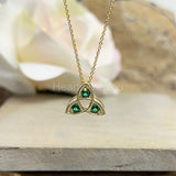 0.6ct Round Simulated Green Emerald Trinity Knot Celtic Pendant 14k Yellow Gold