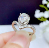 2.25ct Pear Cut Diamond Engagement Ring Curved Halo Tiara 14k White Gold Finish